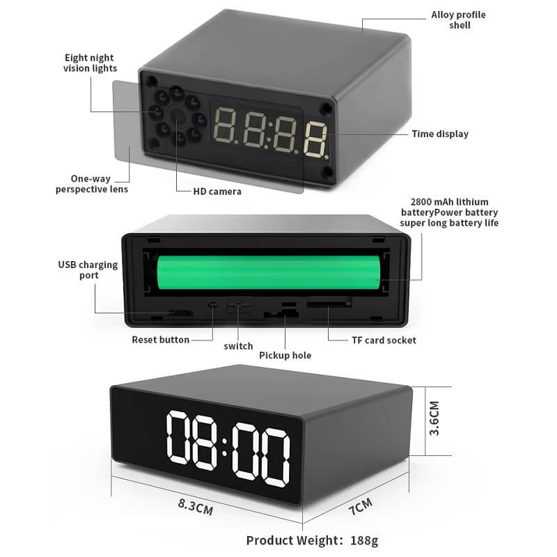 Alarm Clock WiFi Camera 4K Hidden Spy Digital Table Clock Nanny Camera